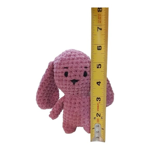 Handmade Crochet Pink Bunny-Chenille Yarn Amigurumi, 6 Inch, Cute Gift for Kids - Picture 6 of 6